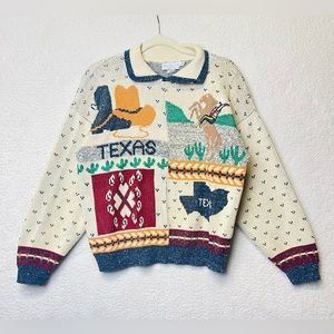 Vintage 90s Texas Cowboys Tacky Ugly Sweater Size M